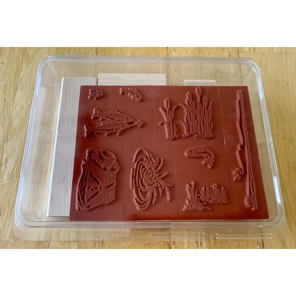 STAMPIN UP FISHIN Unmounted 9 Rubber Stamps Pole Kreel Water Scene Fishing NEW - Picture 3 of 4